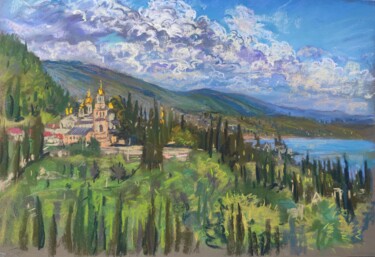 Framed pastel painting. Sea and clouds. Architectural landsc Painting titled "Framed pastel paint…" by Maria Iakovleva, Original Artwork, Pastel