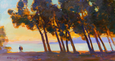 Painting titled "Evening on the beac…" by Aleksander Kryushyn, Original Artwork, Oil