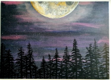 「Purple night」というタイトルの絵画 Ariane Houngboによって, オリジナルのアートワーク, アクリル ウッドストレッチャーフレームにマウント