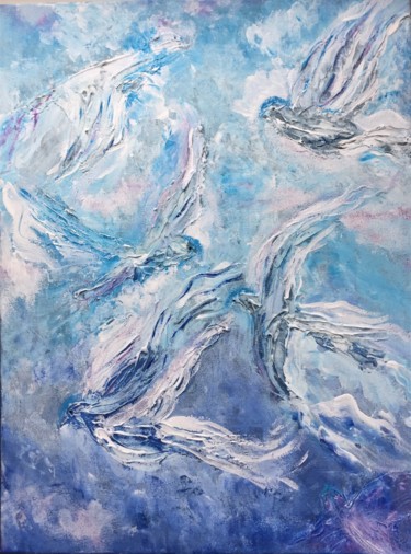 绘画 标题为“Birds in the sky” 由Svitlana Bozhesku, 原创艺术品, 丙烯 安装在木质担架架上