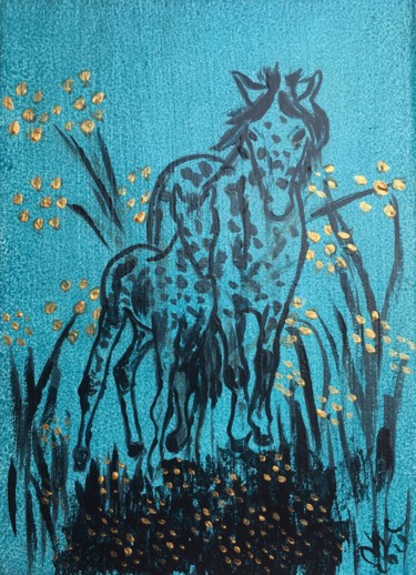 Peinture intitulée "Jument et poulain" par Murielle Lucie Clément, Œuvre d'art originale, Acrylique