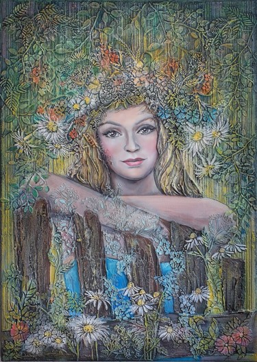 A Woman-Summer Painting titled "A Woman-Summer" by Anna Shuvaeva, Original Artwork, Acrylic Mounted on Wood Stretcher frame