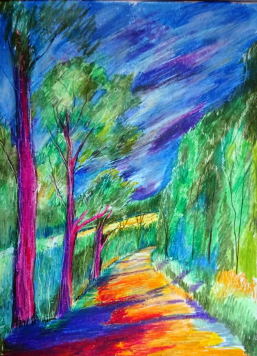 Rysunek zatytułowany „les grands arbres” autorstwa Ludovic Catry, Oryginalna praca, Pastel