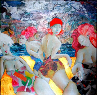 Peinture intitulée "JEUX DE PLAGE" par Paule-Andree Maraval, Œuvre d'art originale, Huile