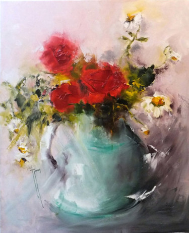Peinture intitulée "Bouquet bonheur d'é…" par Yveline Javer, Œuvre d'art originale, Huile
