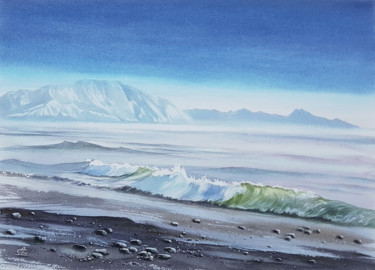 Seascape wiht waves on the beach Painting titled "Seascape wiht waves…" by Svetlana Lileeva, Original Artwork, Watercolor