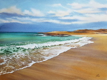 Seascape and splashing waves on the beach Painting titled "Seascape and splash…" by Svetlana Lileeva, Original Artwork, Watercolor