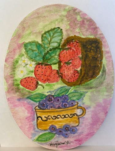 Painting titled "Blueberries and str…" by Viorica Hagianu, Original Artwork, Tempera