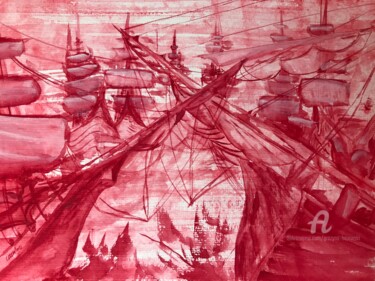 Malerei mit dem Titel "Battle" von Grazyna Hajewski, Original-Kunstwerk, Aquarell