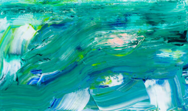 Ζωγραφική με τίτλο "Blurry Moon in Gree…" από Tran Tuan, Αυθεντικά έργα τέχνης, Ακρυλικό Τοποθετήθηκε στο Ξύλινο φορείο σκελ…