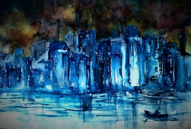 绘画 标题为“When the lights go…” 由Benny Smet, 原创艺术品, 水彩