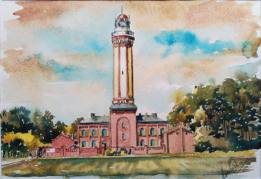 Retro lighthouse Painting titled "Retro lighthouse" by Olga Larina, Original Artwork, Watercolor