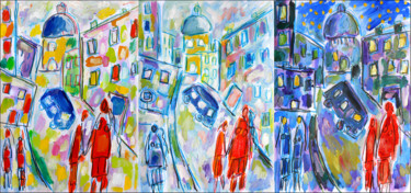 Malerei mit dem Titel "Triptyque Night str…" von Jean Mirre, Original-Kunstwerk, Öl