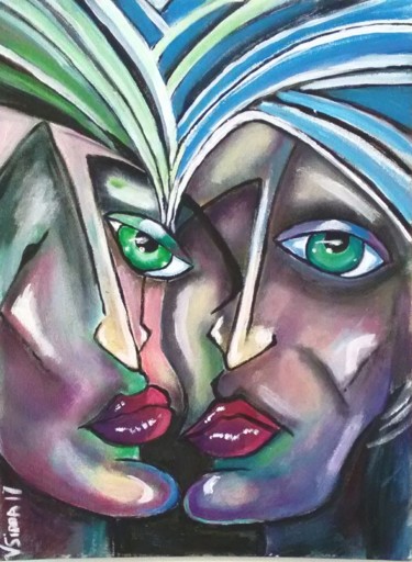 Painting titled "Звёздная пара" by Valentina Simma, Original Artwork, Oil