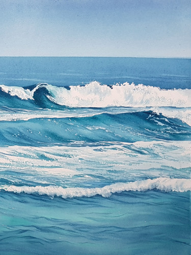 Seascape with splashing waves #31_1 Painting titled "Seascape with splas…" by Svetlana Lileeva, Original Artwork, Watercolor