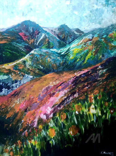 绘画 标题为“Colorful mountains” 由Katarzyna Machejek, 原创艺术品, 丙烯 安装在其他刚性面板上