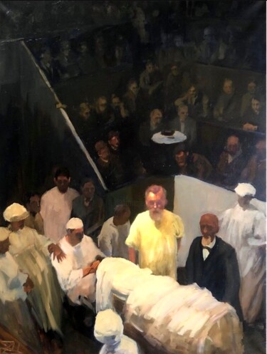 Med Scene Pintura intitulada "Med Scene" por Justine Lemaire, Obras de arte originais, Óleo Montado em Armação em madeira