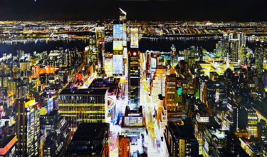 「NEW YORK  ELEVEN」というタイトルの絵画 Regis Rigauxによって, オリジナルのアートワーク, オイル ウッドストレッチャーフレームにマウント