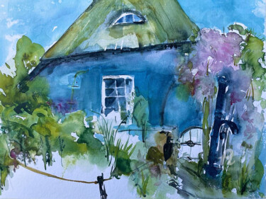 La casa azul - Blue house 제목이 "La casa azul - Blue…"인 미술작품 Corason로, 원작, 수채화