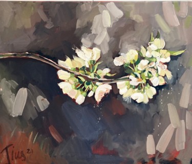 Kirschblüte, Frühling, weisse Blüten Painting titled "Kirschblüte, Frühli…" by Tius, Original Artwork, Oil