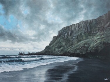 Cliffs near Vík í Mýrdal, Iceland. Peinture intitulée "Cliffs near Vík í M…" par Zigmars ''Sigmar'' Grundmanis, Œuvre d'art originale, Huile