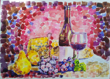 Painting titled "Still life with wine" by Olga Larina, Original Artwork, Watercolor