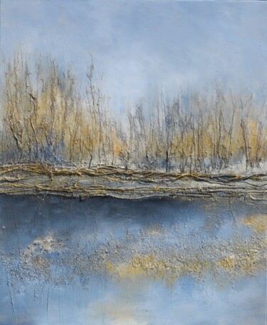 Peinture intitulée "étang doré - golden…" par Florence Hernandez, Œuvre d'art originale, Acrylique Monté sur Châssis en bois