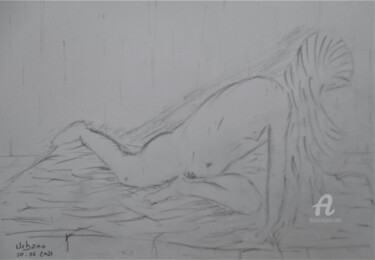 Drawing titled "Pose à 20 h" by Roberto Urbano, Original Artwork, Pencil