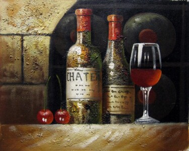Painting titled "Wine 235" by Lermay Chang, Original Artwork, Oil Mounted on Wood Stretcher frame