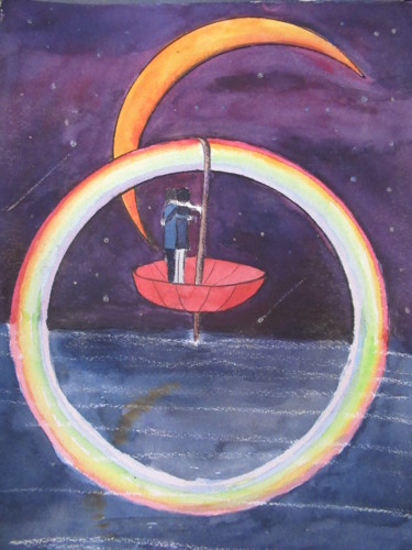 accroché à un arc en ciel Peinture intitulée "accroché à un arc e…" par Ludovic Catry, Œuvre d'art originale, Aquarelle