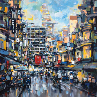 「Bui Vien street aft…」というタイトルの絵画 Anh Huy Tranによって, オリジナルのアートワーク, アクリル