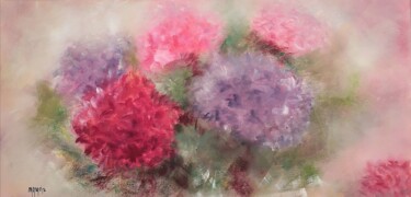 Délicatesse d'hortensias Peinture intitulée "Délicatesse d'horte…" par Martine Gregoire, Œuvre d'art originale, Huile Monté sur Châssis en bois