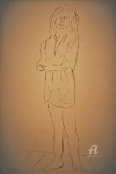 Drawing titled "1 minute avec toi !" by Roberto Urbano, Original Artwork, Pencil