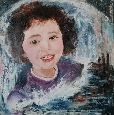 Painting titled "Mère et fille" by Hela Ellouze, Original Artwork, Acrylic