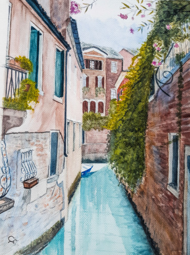 Peinture intitulée "immeuble ancien le…" par Gilles Mathieu, Œuvre d'art originale, Aquarelle