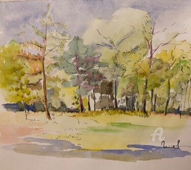 Peinture intitulée "Les arbres du print…" par Mc Toulouse, Œuvre d'art originale, Aquarelle