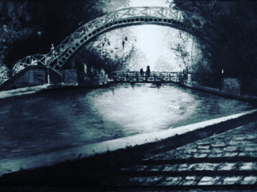 Ζωγραφική με τίτλο "Canal St Martin" από Ji Aime Art, Αυθεντικά έργα τέχνης, Ακρυλικό Τοποθετήθηκε στο Ξύλινο φορείο σκελετό
