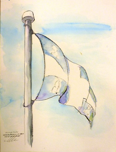 Drapeau du Québec de la gare du palais Dessin intitulée "Drapeau du Québec d…" par René Blanchet, Œuvre d'art originale, Encre