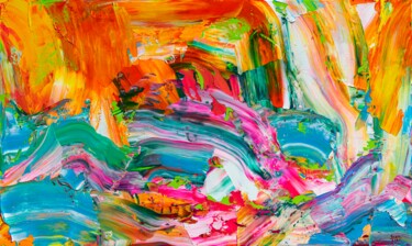 Painting titled "Rainbow and Sea" by Tran Tuan, Original Artwork, Acrylic Mounted on Wood Stretcher frame