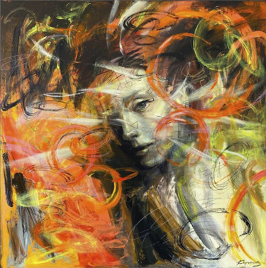 绘画 标题为“Abstract Woman Pain…” 由Olena Kryvonos, 原创艺术品, 油 安装在木质担架架上