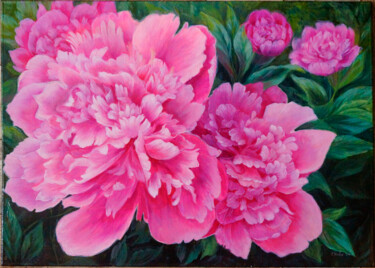 Peinture intitulée "Pivoines" par Katia Zhevno, Œuvre d'art originale, Huile Monté sur Châssis en bois