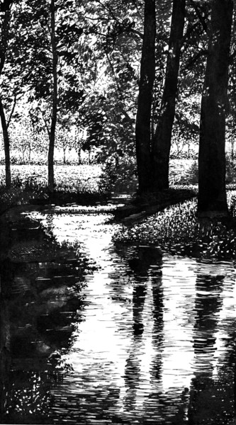 图画 标题为“The Spring Brook /…” 由Владимир Абаимов, 原创艺术品, 墨