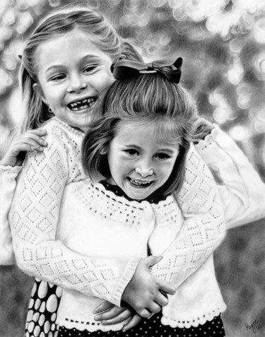 Sisters Drawing titled "Sisters" by Teresa Payne Art, Original Artwork, Charcoal Mounted on artwork_cat.