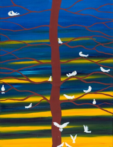 Painting titled "colombes" by Christine Jumaucourt, Original Artwork, Oil