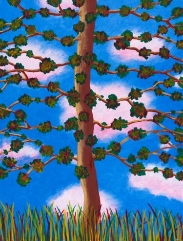 Painting titled "arbre et nuages" by Christine Jumaucourt, Original Artwork, Oil