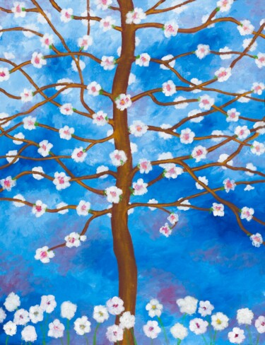 Painting titled "fleurs blanches" by Christine Jumaucourt, Original Artwork, Oil