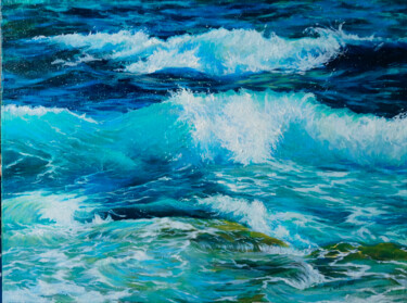 Peinture intitulée "la mer, je t'embras…" par Katia Zhevno, Œuvre d'art originale, Huile Monté sur Châssis en bois