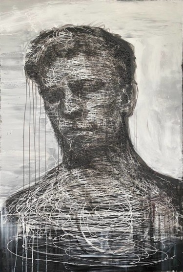 Abstract Painting, Abstract Man Portrait Human Fine Art Painting titled "Abstract Painting,…" by Olena Kryvonos, Original Artwork, Oil Mounted on Wood Stretcher frame