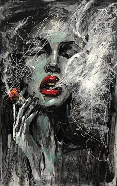 Smoking Woman Painting Woman Wall Art, Abstract Painting Painting titled "Smoking Woman Paint…" by Olena Kryvonos, Original Artwork, Acrylic Mounted on Wood Stretcher frame