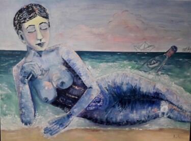 Painting titled "Bateaux de papiers" by Ana Maria Rodriguez (AnaRz), Original Artwork, Oil